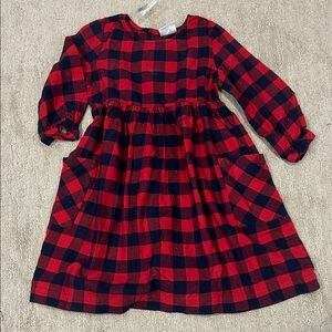 Red and Navy Buffalo Plaid Flannel Long Sleeve Dress with button back detail